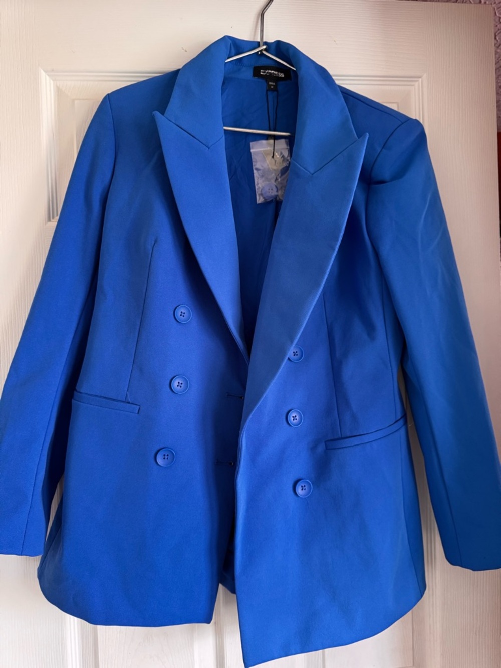 Express Double-Breasted Bright Blue Blazer